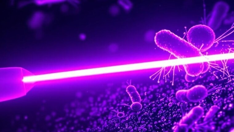 UV abstrahlende Faser in einer Umgebung mit Bakterien